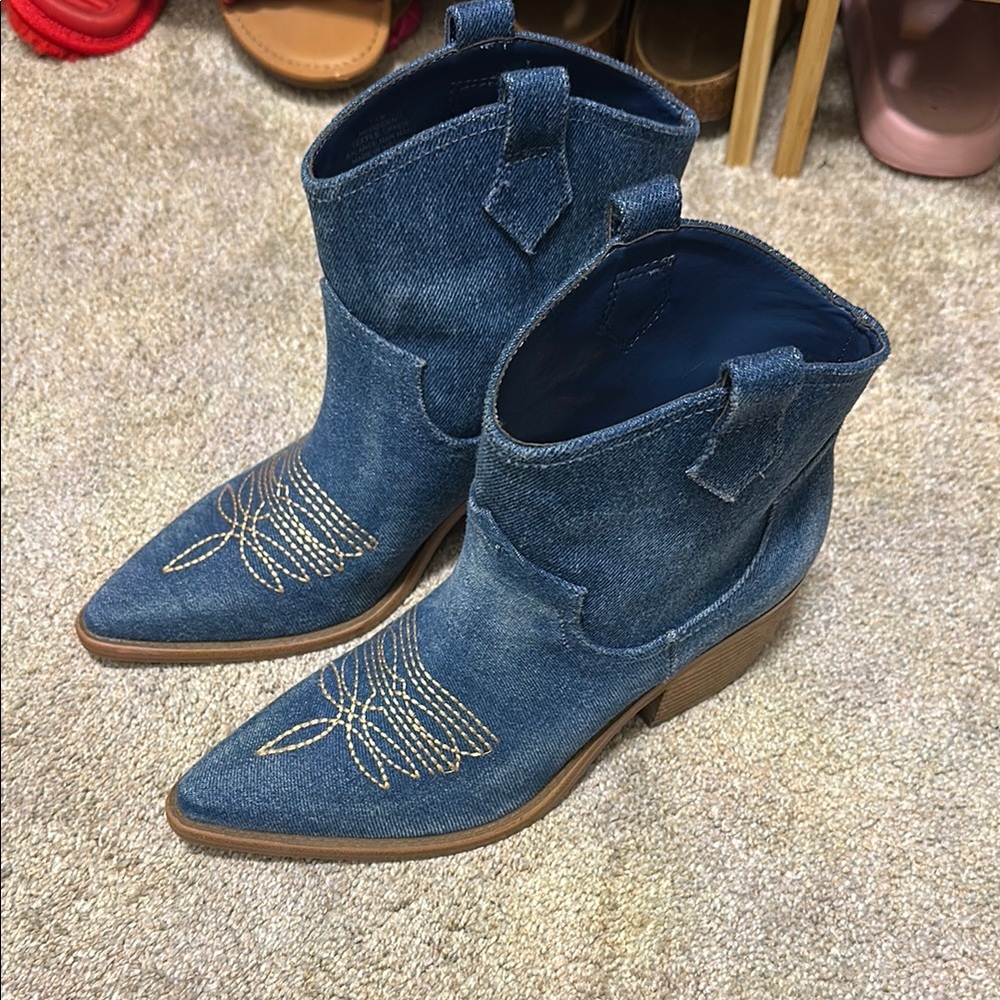 Denim Western Ankle Boots